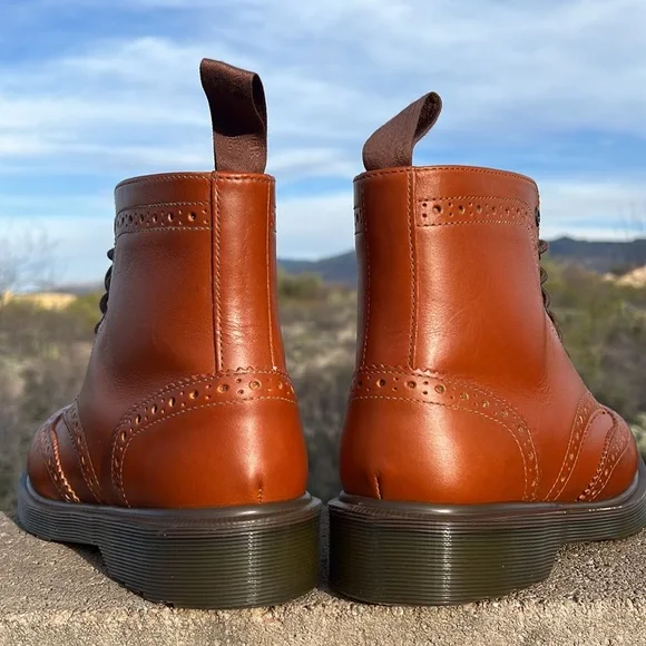 Dr. Martens Affleck Cognac Brogue Wingtip 7 Eye Lace Up Boots - Picture 4 of 17